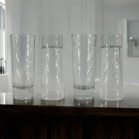 Heavy Base Tall Shot Glass Shooter Set of Four Clear Cylindrical Shot Glasses - Picture 1 of 7